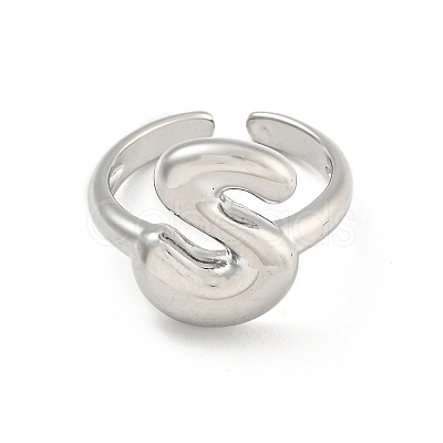 Brass Letter Open Cuff Rings for Women RJEW-G313-01S-P-1