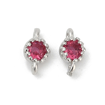 Brass Cubic Zirconia Flat Round Connector Charms KK-H204-02P-05-1