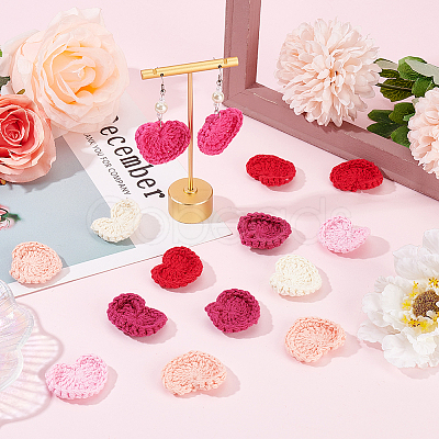 18Pcs 6 Colors Heart Handmade Crochet Cotton Appliques AJEW-FG0002-47-1