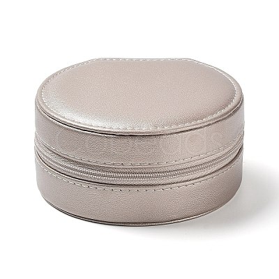 Round PU Imitation Leather Jewelry Storage Zipper Boxes PAAG-PW0003-07B-1