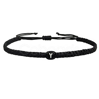 Adjustable Handmade Woven Waxed Polyester Cord Braided Bracelets with Acrylic Letter Beads OI4298-25-1