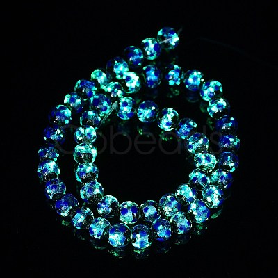 Glow in the Dark Luminous Style Handmade Silver Foil Glass Round Beads FOIL-I006-8mm-02-1
