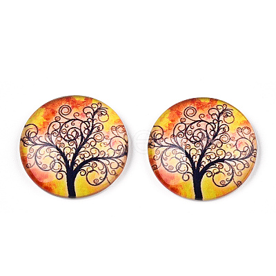 Half Round/Dome Tree Pattern Glass Flatback Cabochons for DIY Projects LS-GGLA-Q037-25mm-M28-05-1