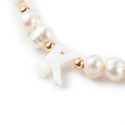 Letter Natural Freshwater Shell Pendant Necklaces NJEW-JN03421-03-1