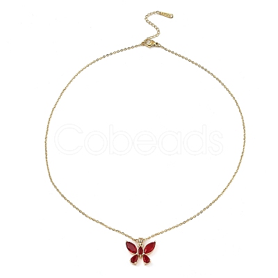 Butterfly Glass Pendant Necklaces NJEW-E105-03KCG-1