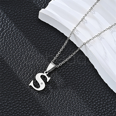 201 Stainless Steel Crystal Rhinestone Initial Pendant Necklaces FS-WG28760-21-1