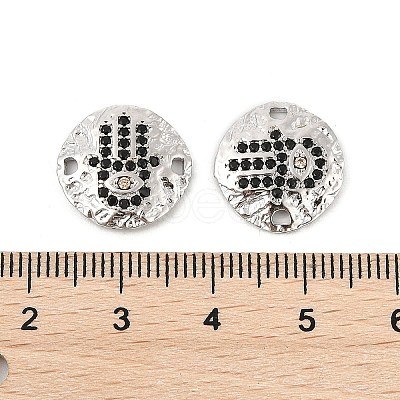 Brass Micro Pave Black Cubic Zirconia Disc with Hamsa Hand Connector Charms KK-P300-24P-02-1