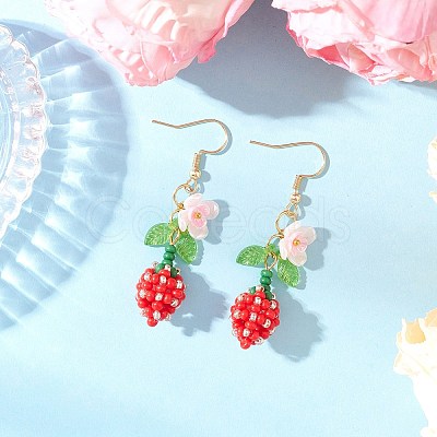 Flower 304 Stainless Steel Glass Seed Beads Dangle Earrings EJEW-MZ00470-01-1