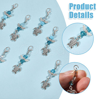 60Pcs Tortoise Tibetan Style Alloy & Glass Angel Pendant Decorations HJEW-CA00067-1