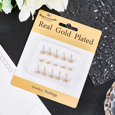 40Pcs Brass Micro Pave Clear Cubic Zirconia Stud Earring Findings KK-BBC0022-23-1