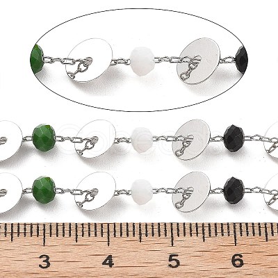 Handmade Brass & Glass Bead Flat Round Chains CHC-L051-06P-02-1