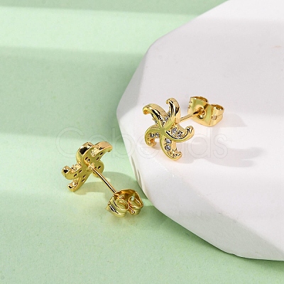Brass Micro Pave Clear Cubic Zirconia Stud Earrings EJEW-D328-04G-04-1