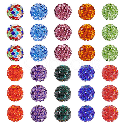 30Pcs Glass Rhinestone Clay Pave Round Beads RB-TA0001-27B-1