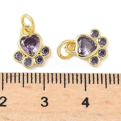 Brass Pave Cubic Zirconia Paw Print Charms KK-I355-17G-02-1