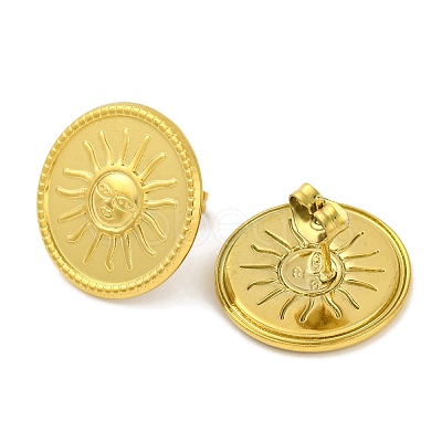 Ion Plating(IP) 304 Stainless Steel Flat Round with Sun Stud Earrings EJEW-D281-24G-1