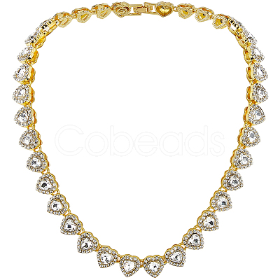 1Pc Heart Zinc Alloy Crystal Rhinestone Cup Chain Tennis Necklaces for Women NJEW-SP0001-06G-1