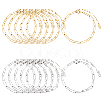16Pcs 2 Colors 304 Stainless Steel Paperclip Chains Bracelets for Women BJEW-ME0001-23-1