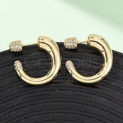 Brass Micro Pave Cubic Zirconia C-Shaped Stud Earrings EJEW-B153-05G-1