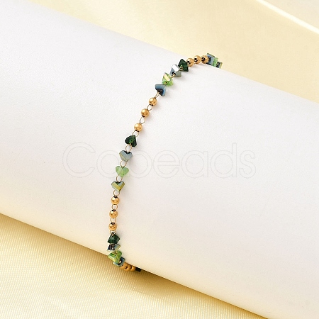 304 Stainless Steel Glass Beaded Chain Bracelets for Women BJEW-K237-24G-1