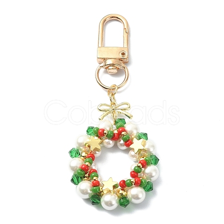Christmas Wreath Shell Pearl Pendant Decoration HJEW-TA00024-1