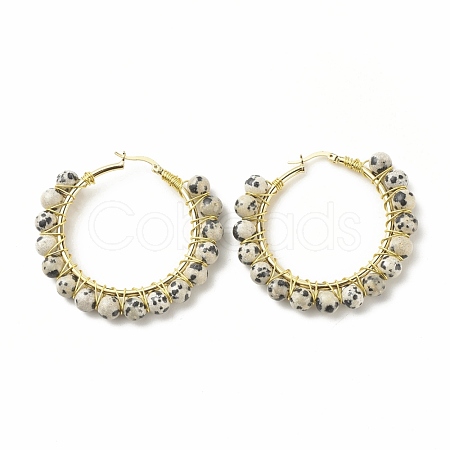Natural Dalmatian Jasper Beaded Hoop Earrings for Women EJEW-C003-03O-RS-1