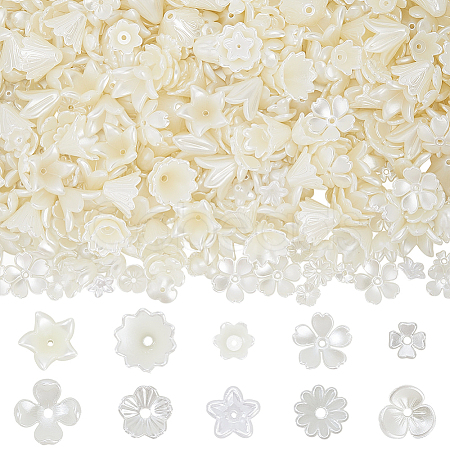 600Pcs 10 Styles ABS Plastic Imitation Pearl & Acrylic Bead Caps OACR-SC0002-36-1