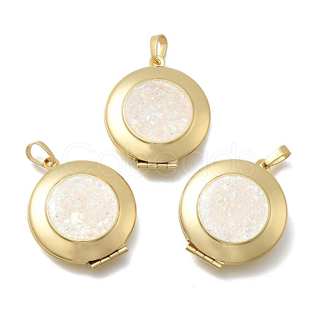 Brass Flat Round Locket Pendants KK-D431-029B-G-1