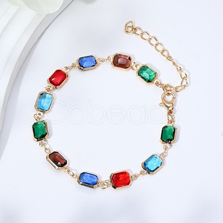 Brass Glass Link Chain Bracelets for Women WGAE243-03-1