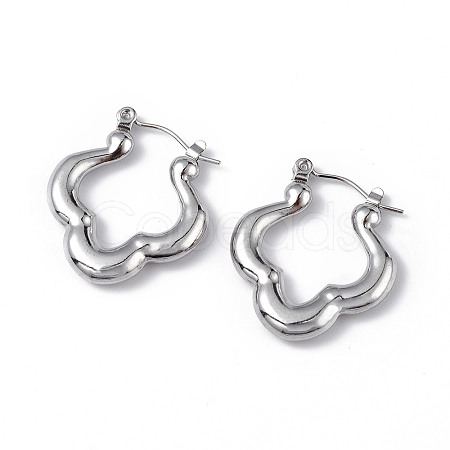Non-Tarnish 304 Stainless Steel Flower Hoop Earrings for Women EJEW-I284-13P-1