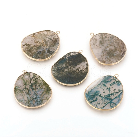 Natural Moss Agate Pendants G-E526-09I-1
