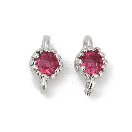 Brass Cubic Zirconia Flat Round Connector Charms KK-H204-02P-05-1