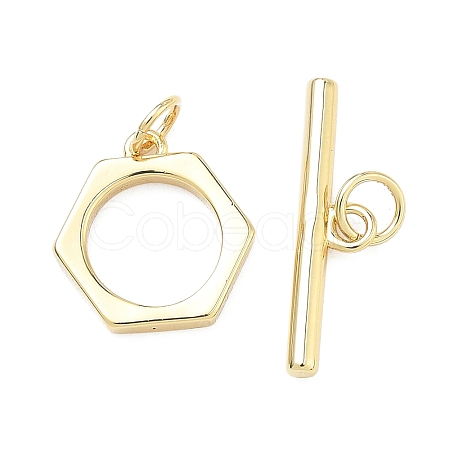 Hexagon Brass Toggle Clasps KK-C251-18G-1