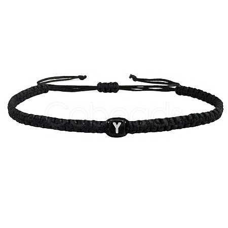 Adjustable Handmade Woven Waxed Polyester Cord Braided Bracelets with Acrylic Letter Beads OI4298-25-1