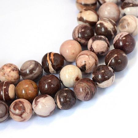 Natural Zebra Jasper Round Bead Strands G-E334-8mm-12-1
