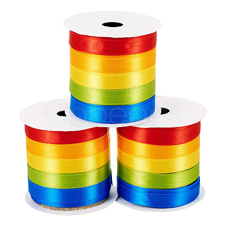3 Rolls Rainbow Color Polyester Ribbon Set OCOR-TA0002-17-1