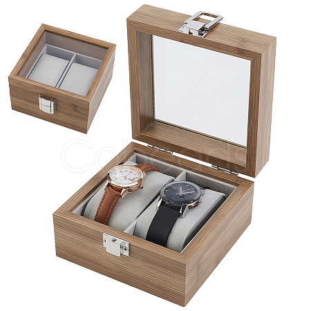2-Slot Wooden Watch Display Cases with Glass Window Lid and Velvet Pillow Inside CON-WH0043-306A-1