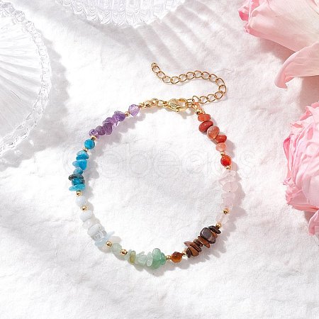 Chakra Natural Rose Quartz & Amethyst & Apatite & Aquamarine & Green Aventurine & Tiger Eye & Carnelian Chip Beaded Bracelets for Women BJEW-JB11741-02-1
