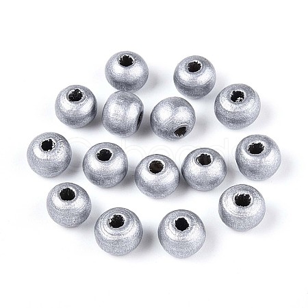 Spray Painted Round Natural Schima Wood Beads WOOD-A018-6mm-02-1