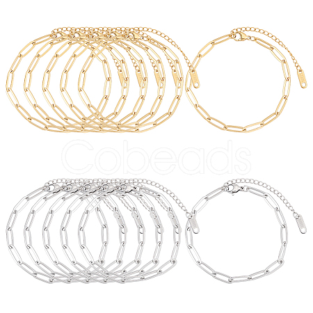 16Pcs 2 Colors 304 Stainless Steel Paperclip Chains Bracelets for Women BJEW-ME0001-23-1