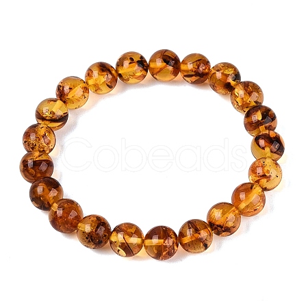 Natural Amber Beaded Stretch Bracelets BJEW-N041-08B-1