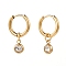 304 Stainless Steel Huggie Hoop Earrings, with Rhinestone Birthstone Charms, Flat Round, Crystal, Golden, 22mm, Pin: 1mm