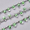 Handmade Glass Beaded Chains, with Brass Side Twisted Chains Curb Chains, with Spool, Long-Lasting Plated, Soldered, Star, Real Platinum Plated, Light Green, 3x1.5x0.7mm, about 32.8 Feet(10m)/roll