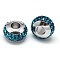 Rondelle 304 Stainless Steel Polymer Clay Rhinestone European Beads, with Double Side Platinum Color Core, Stainless Steel Color, Blue Zircon, 10x6mm, Hole: 4mm