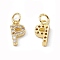 Real 18K Gold Plated Brass Micro Pave Clear Cubic Zirconia Charms, with Jump Ring, Letter.P, 11.5x6x2.5mm, Hole: 3.4mm