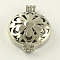 Rack Plating Brass Diffuser Locket Pendants, Flat Round with Hollow Flower, Platinum, 44x33x12mm, Hole: 3.5~4mm, inner measure: 30mm