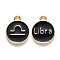 Alloy Enamel Pendants, Cadmium Free & Lead Free, Flat Round with Constellation, Light Gold, Black, Libra, 22x18x2mm, Hole: 1.5mm