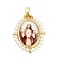 Rack Plating Brass Enamel Pendants, with Plastic Imitation Pearl, Long-Lasting Plated, Cadmium Free & Lead Free, Real 18K Gold Plated, Oval with Virgin Mary Charm, FireBrick, 28x22.5x6mm, Hole: 4.5x3.5mm