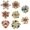 PandaHall Elite 8Pcs 8 Style Rhinestone Flower Safety Pin Brooch JEWB-PH0001-23-1