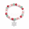 Natural Green Aventurine & Mashan Jade & Shell Pearl Stretch Bracelet with Christmas Snowflake Alloy Charm BJEW-TA00089-1