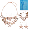 1 Set Iron Starfish & Natural Shell & Plastic Pearl Charm Bracelet & Dangle Earrings & Bib Necklaces Set SJEW-PH0001-15-1